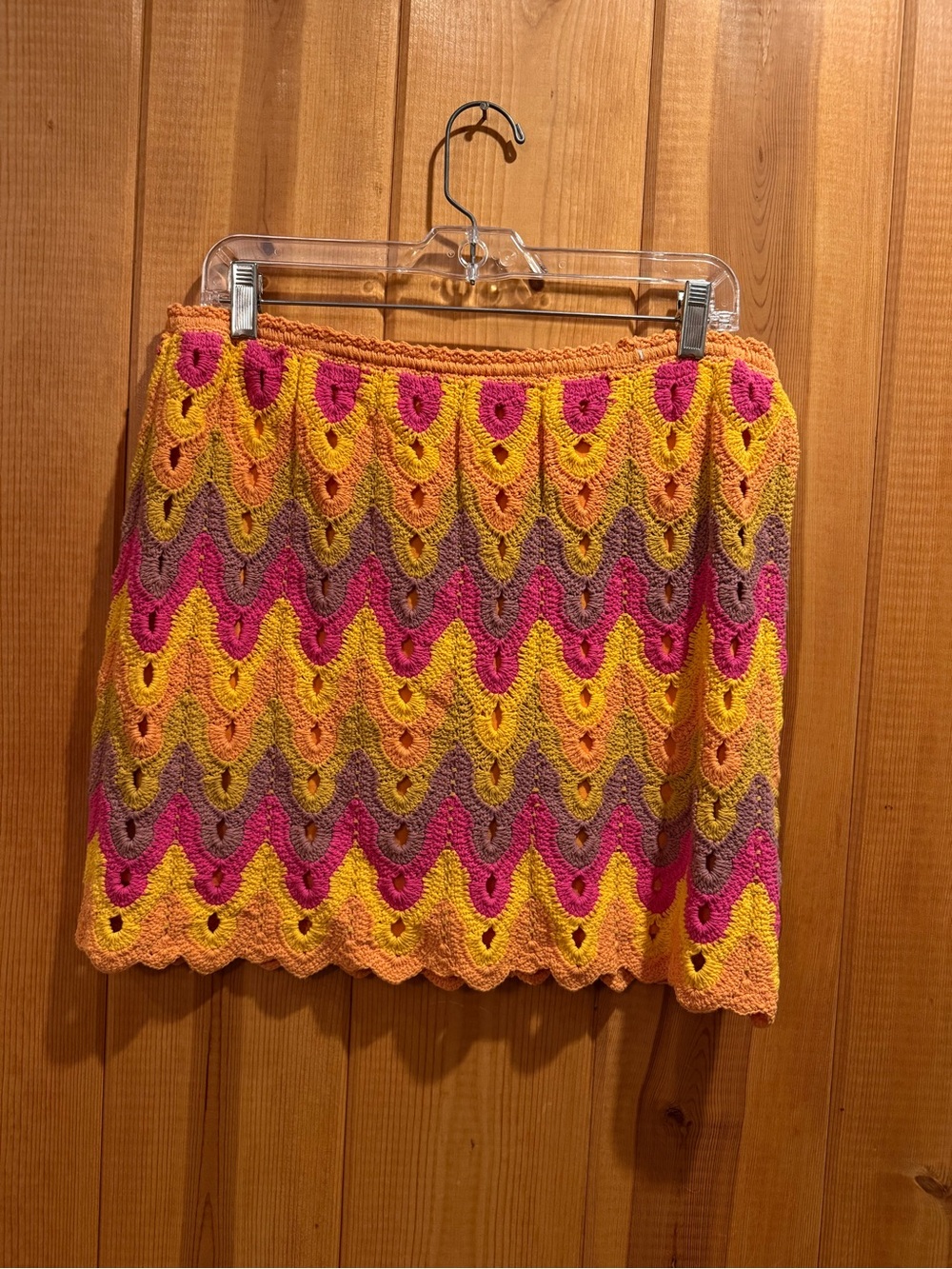Free People Multi-Color Crochet Wave Mini Skirt